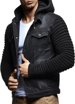 Leif Nelson LN5240 Men's Denim Jacket with Knitted Sleeves Medium Black