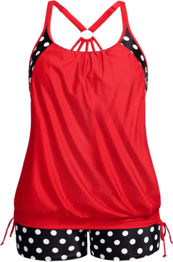 Holipick Plus Size Tankini Swimsuits for Women Two Piece Tummy Control Bathing Suit Blouson Tankini Top with Shorts 22 Plus Red Polka Dot