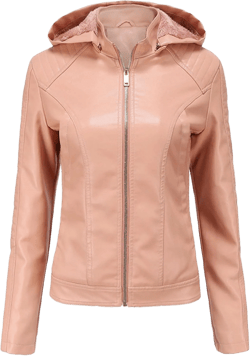 YMING Women's Faux Leather Jacket Removable Hood Front Zip Pockets Jacket Coat Motorcycle Plus Size Jacket With Pocket Large Pink
