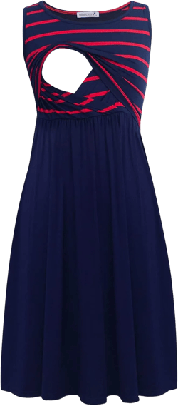 Smallshow Women's Sleeveless Nursing Dresses Patchwork Maternity Breastfeeding Dress Large Navy Wine Stripe-navy
