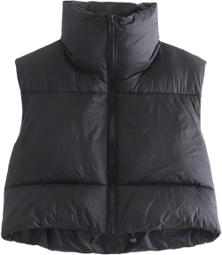 KEOMUD Women's Winter Crop Vest Lightweight Sleeveless Warm Outerwear Puffer Vest Padded Gilet Large Black