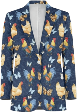 Men's Cozy One Button Suit Long Sleeve Blazer Jackets with Pockets Lightweight Knit Sport Coat for Business,Party Large Rooster Butterfly