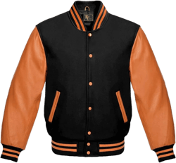 Varsity Jacket Baseball Letterman Jacket Wool and Leather All Color Hoodie & Basketball Jackets Large Black-orange