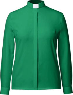BLESSUME Women Clergy Tab Collared Shirt Long/Short Sleeve Button-Down Blouse Green (Long Sleeves) X-Large