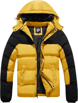 FARVALUE Mens Winter Coats Thicken Puffer Jacket Warm Winter Parka Padded Outwear with Hood Medium Black & Yellow