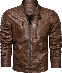 Maiyifu-GJ Men Stand Collar Faux Leather Jacket Vintage Motorcycle Zip Up Bomber Jacket Pu Leather Fleece Lined Outwear Coat (Brown,4X-Large)