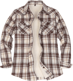 ThCreasa Womens Sherpa Lined Flannel Jacket with Hand Pockets, Plaid Button Down Fuzzy Shirt Jackets Cocoa Cream Small