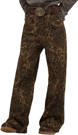Jacenvly New Jeans for Women Plus Size Long Pants Casual Leopard Print Comfort Waist Wide Leg Pants for Women High Waist Breathable Comfort Waist Pocket Brown XXXL