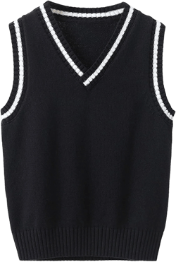 Unisex Kids V-Neck Knitted Sweater Vest Girls Uniform School Wear Casual Daily Waistcoat Warm Jacket Playwear 9-10 Years Navy Blue
