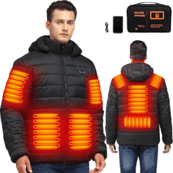 Heated Jackets for Men, Mens Heated Jacket with Battery Pack Included, Black Heated Coat Hoodie Clothing for Men with Detachable Hood, Rechargeable Electric Heating Jacket for Hunting, Winter, Ski