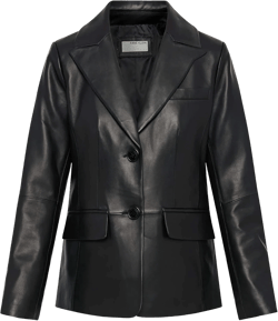 Anne Klein Women's Classic Genuine Leather Blazer Jacket XX-Large Black