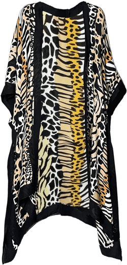 Denim Friendly Beach Coverup for Women Kimono Sleeve Cardigan One Size Mixed Animal Print