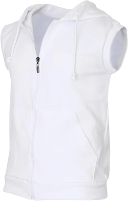 Men's Casual Zip-Hoodie Vest Cotton Sleeveless Zip up Hoodie Vest Medium White