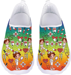 Gradient Medical Nurse Shoes for Womens Breathable Running Shoes Mesh Comfortable Walking Tennis Shoes Slip On Flats Loafers Rainbow Pride Medical Hospital Nurse 12