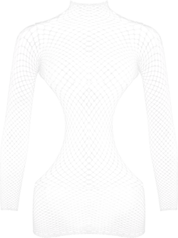 Women's Sexy Lingerie Fishnet Mini Dress Mesh Badydoll Cutout Back Sheer Chemise Nightdress White One Size