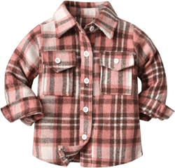 Kids Boys Coats Toddler Boys Girls Shirt Coat Jacket Plaid Long Sleeve Kids Turn Down Collar Button (Pink, 6-12 Months)