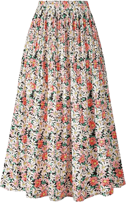 Basoteeuo Womens Skirt Leopard Print Midi Long Shirring Pleated Skirts High Waisted A Line Skirts Small A-floral Multicolor