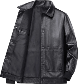 Maiyifu-GJ Men's Lapel Buttons Leather Jacket Winter Warm Faux Leather Motorcycle Jackets Pu Full Zip Up Bomber Biker Coat (Black 1,3X-Large)