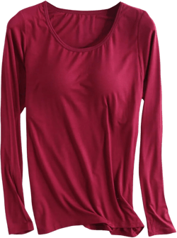 Padded Tops for Women Comfortable Long Sleeve Crew Neck T Shirts Soft Basic Tee Shirts Breathable Casual Summer Tops 4X-Large A-red