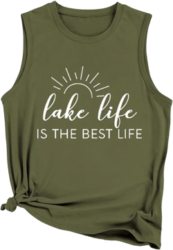 Womens Funny Vintage Lake Life Tank Top Graphic Tee Sleeveless Funny Humor Gifts Vacation Tanks Shirt Small Army Green