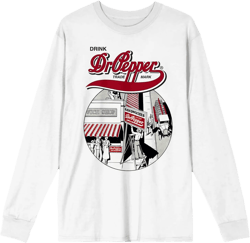 Dr. Pepper Vintage Circular Art with Logo Women's White Long Sleeve Crew Neck Tee 3X-Large White
