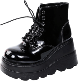 Ctreela Gothic Platform Booties for Women Black PU Leather Chunky Block Heel Boots Combat Ankle Boot Punk Motorcycle Wedges 6.5 Black
