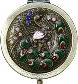 Vintage Makeup Mirror, Metal Portable Foldable Pocket Mirror Peacock Floral Vanity Mirror Double Sided Round Compact Cosmetic Mirror Travel Mirror for Girls Women
