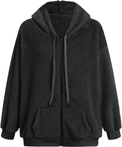 Ceboyel Women Fuzzy Fleece Jacket Faux Shearling Oversized Hoodie Coats Full Zip Up Hooded Teddy Coat Trendy Winter Outwear