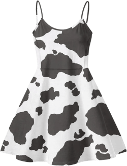 Belidome Summer Dress Spaghetti Strap Dresses for Women Sexy Party Travel Beachwear Sundress Small Cow Print- Black and White
