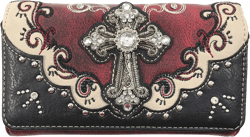 Zelris Western Silver Cross Turquoise Women Crossbody Wrist Trifold Wallet Red