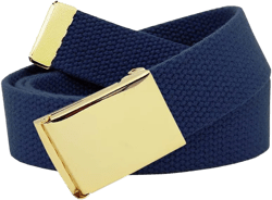 Build A Belt Men's 1.25" Wide Gold Flip Top Belt Buckle with Canvas Web Belt XL 42-50 Navy Blue