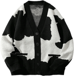 Men Cow Pattern Button Front Cardigan