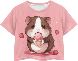 Crop Tops for Girls 5-14 Kids Short Sleeve Cropped Navel T-Shirt Summer Crewneck T Shirt Small Guinea Pig Strawberry