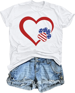 Dog Lover Shirts for Women - Cat Paw Graphic Tee Dog Mom Gifts Girls Heart Tops Medium Flag-white