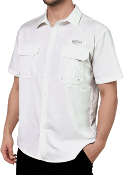 Men's UV UPF 50+ Sun Protection Short Sleeve Shirt, Fishing Shirts for Men, Poncho Shirts for Men, Button Up Shirts for Men Medium White