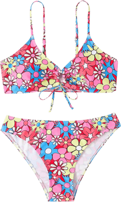 SOLY HUX Women's Spaghetti Strap Floral Print Bikini Bathing Suit 2 Piece Swimsuits Print Floral Multi L