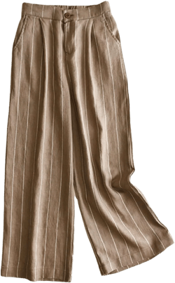 GGUHHU Womens 100% Linen Stripe Wide Leg Pants Stretched High Waist Capri Trousers X-Small Brown