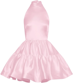 Satin Short Prom Dress for Teens 2024 Halter Homecoming Dresses with Pocket A Line Strapless Cocktail Evening Gown 2 Pink