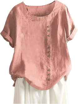 Women's Plus Size Cotton Linen Casual Loose Tunic Top Breathable & Ladies Tops Plus Size as Half Or Long (c-Pink, XXXL)