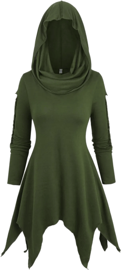 ROSE GAL Rosegal Womens Plus Size Gothic Costume Top Costume Braided Long Sleeve Hooded Asymmetrical Knit T-shirt