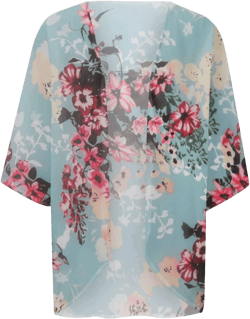 Swimsuit Cover up for Women Puff Sleeve Boho Floral Print Cardigans Summer Beach Flowy Cover Ups for Swimwear 01-light Blue 5X-Large