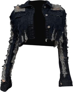 Voghtic Women Sexy Ripped Denim Jackets Lapel Button Down Short Crop Top Jeans Coat X-Large Black