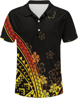 JooMeryer Men's Tribal Polynesian Tatau Printed Golf Shirts Short Sleeve Button Down Polo Shirt 3X-Large Polynesia Amerian Samoa