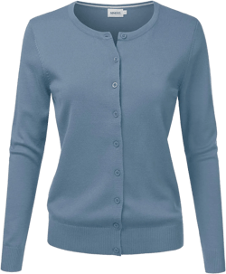 JJ Perfection Basic Button Down Soft Knitted Cardigan Long Sleeve Crew Neck Casual Sweater Jackets for Womens with Plus Size 1X Awocal291_hblue
