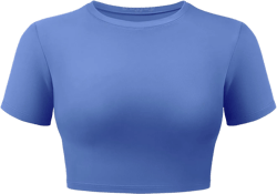 VOYJOY Womens Double Lined Fitted Short Sleeve Crop Tops Crew Neck Casual Workout T Shirts Cute Basic Tee X-Small Blue