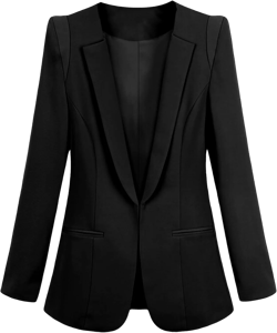 YMING Womens Lapel Open Front Blazer Solid Color Business Jackets Slim Fit Work Office Cardigan with Pockets Medium Black