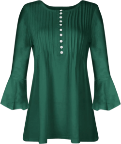 Tunic Wedding Boho Tshirts Women 3/4 Sleeve Spring Breathable Blouse for Women with Buttons Baggy Pattern 5-dark Green Medium