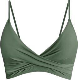 Women's Twist Front V Neck Bikini Top Padded Adjustable Spaghetti Straps Bathing Suit Tops Only Small Olive Green