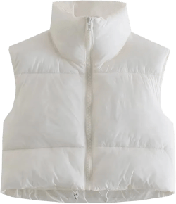 KEOMUD Women's Winter Crop Vest Lightweight Sleeveless Warm Outerwear Puffer Vest Padded Gilet XX-Large White