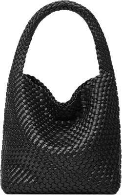 Woven Bags for Women Tote Purse: Vegan Leather Shoulder Handbags - Medium Beach Tote Bags - Handwoven Satchel Underarm Purse 2black Color